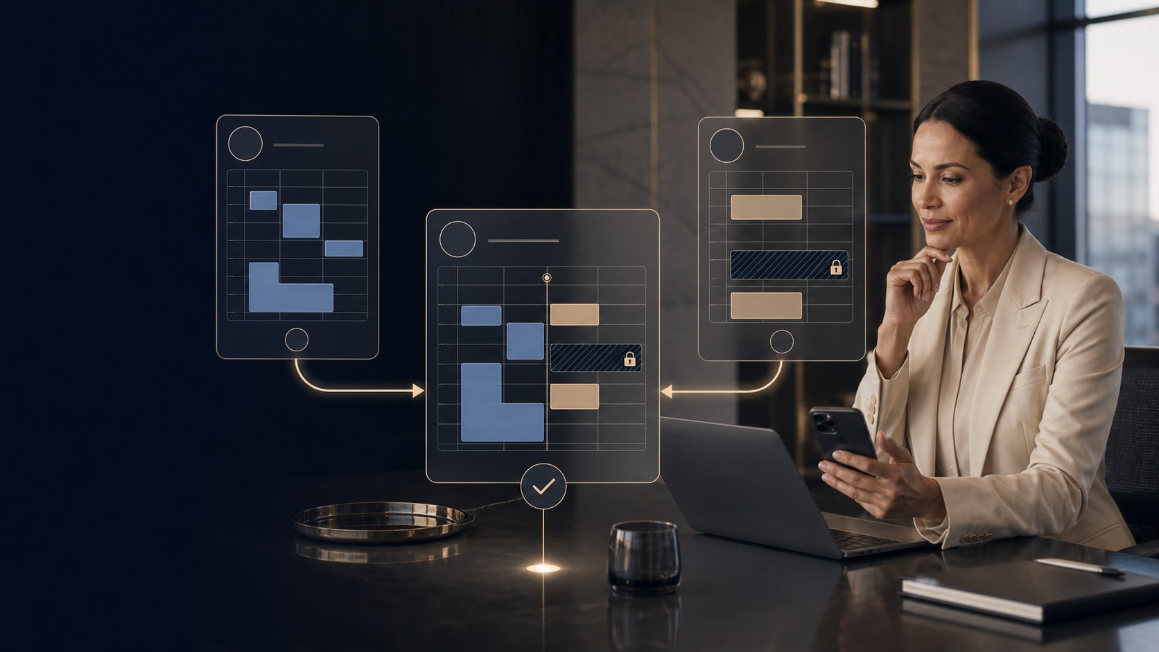 A professional reviews how several calendars are combined into one privacy-aware availability view.